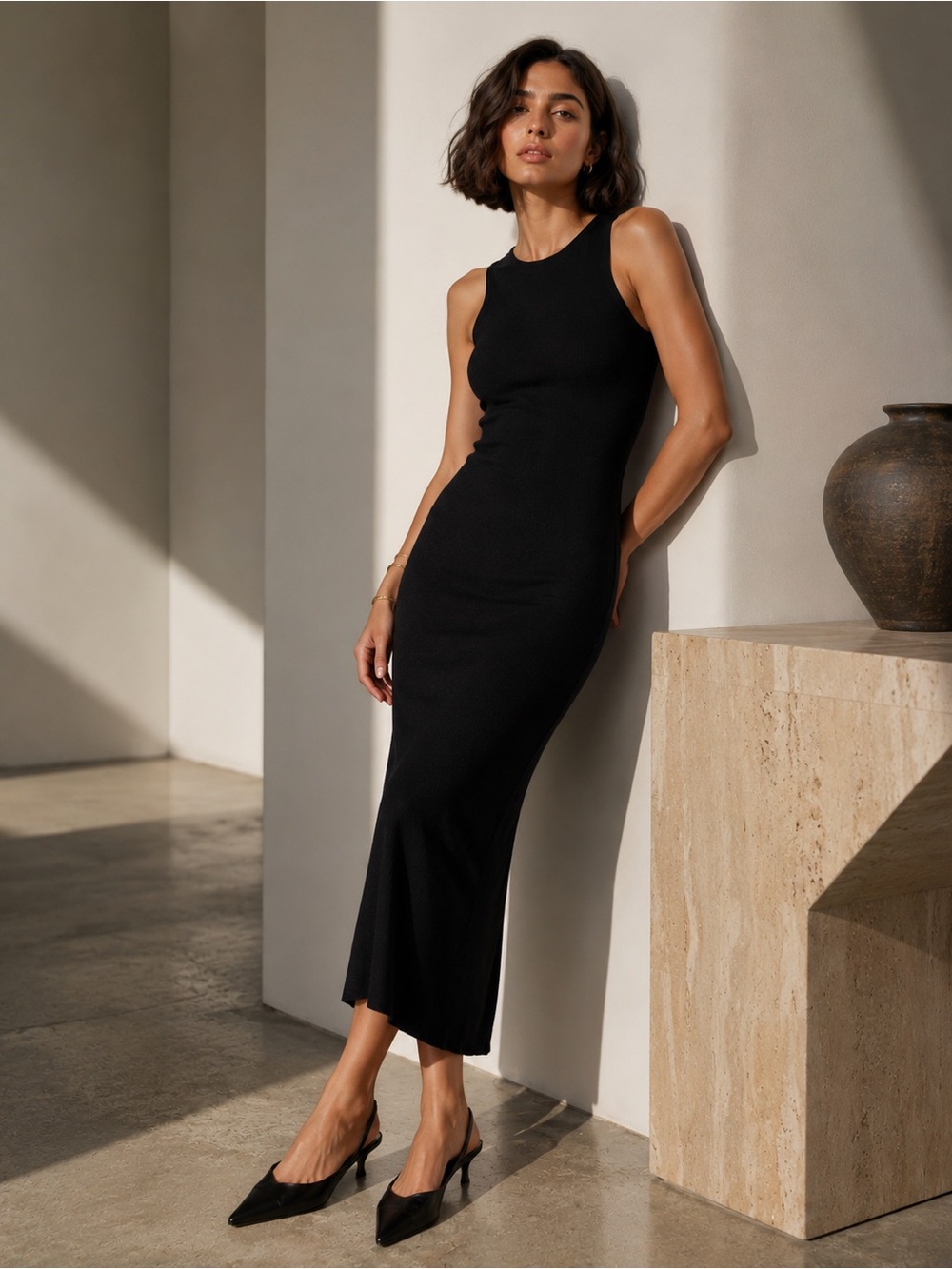 seven Sisters Classic Black Sleeveless Maxi Dress ~Size small
